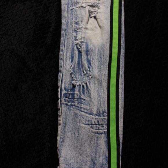 FWRD Denim Men’s Wild Distressed Jeans w/ Green Racing Stripes Sz 32 - Picture 5 of 8